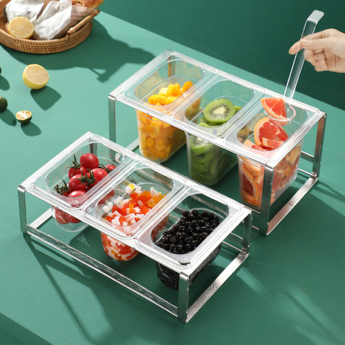 pc亚克力份数盆带架子塑料分数盒透明果酱盒奶茶店冰粉小料调料盒