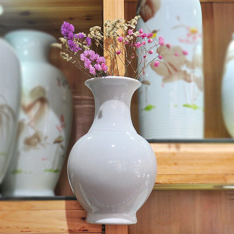 包邮景德镇陶瓷器悬挂壁花瓶插花壁挂挂盆吊兰花盆水培纯白玉壶春
