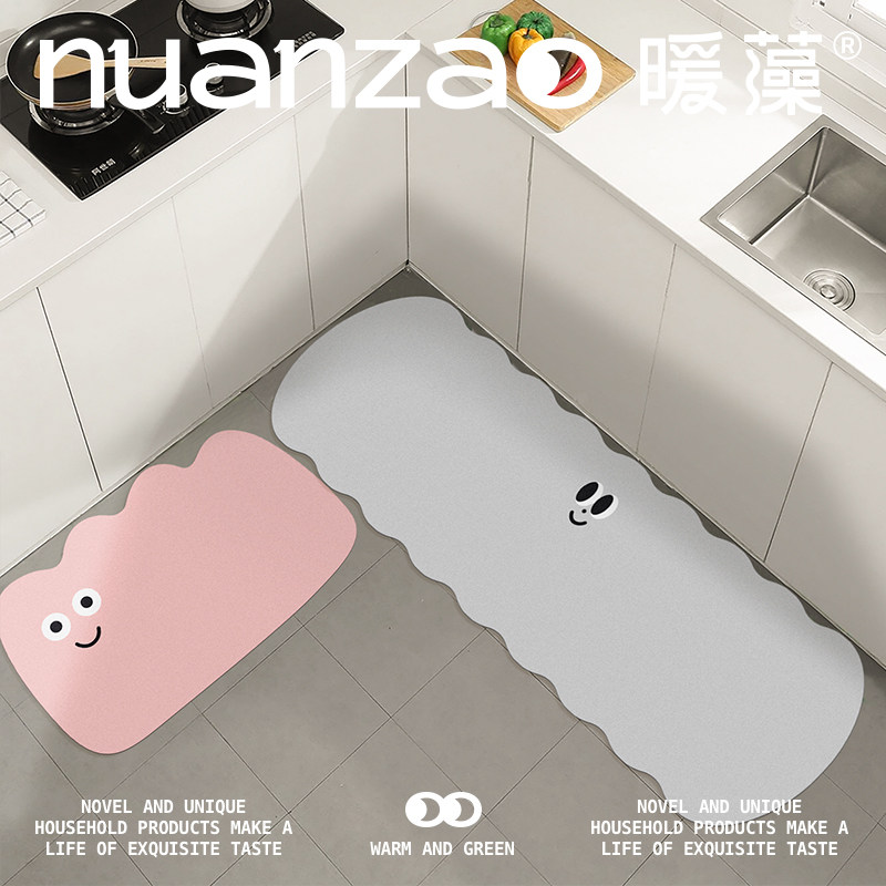 暖藻 可爱百变怪家用厨房地垫防水防滑脚垫软硅藻泥吸水吸油地毯