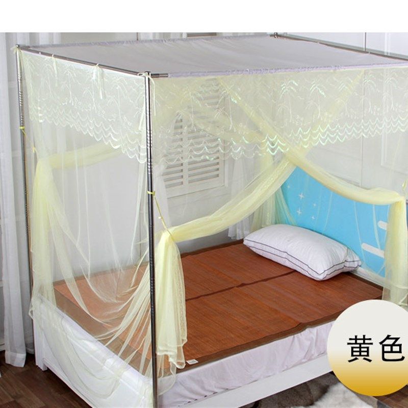 蚊帐家用公主风老式双门宫廷蚊帐防尘布方顶特密落地不绣钢支架