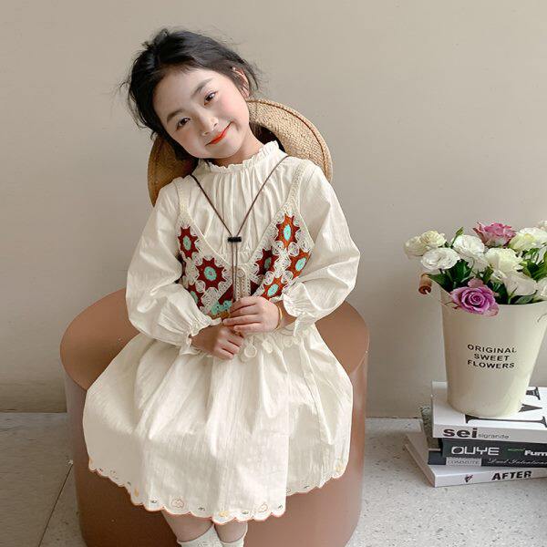 女童连衣裙秋装2024新款儿童公主裙小女孩针织背心花边长裙两件套