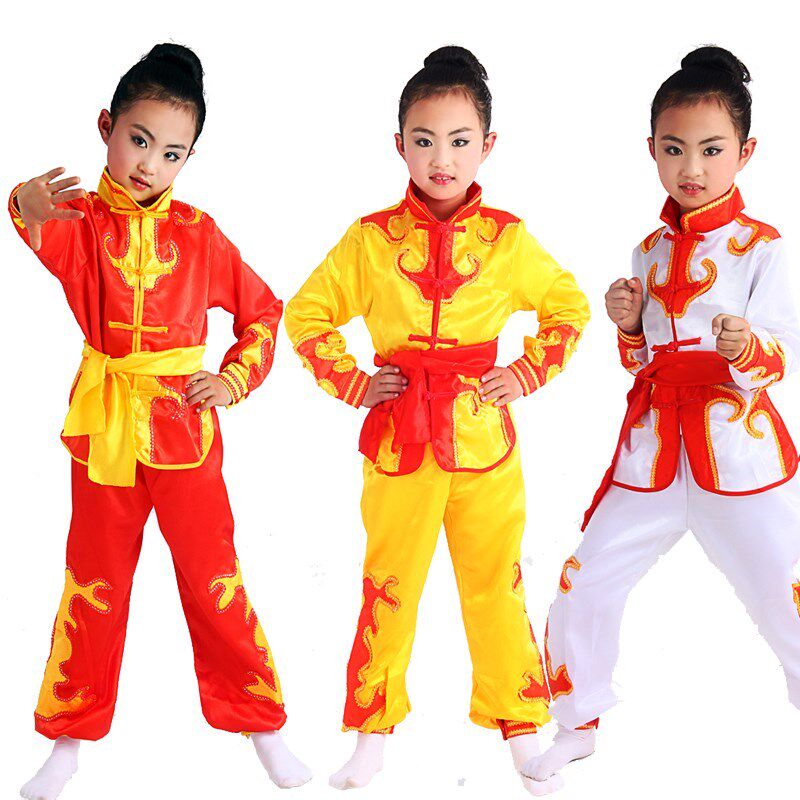红色白色儿童演出服服装舞蹈新款打鼓舞腰鼓武术敲鼓服幼中小学生
