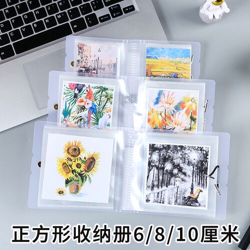 正方形收纳册宝宝识字卡册油画棒10cm画册本多层透明插页6*6卡纸