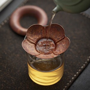 草木祠 紫铜手工茶漏花瓣型茶滤带底座茶叶茶渣过滤器功夫茶道具