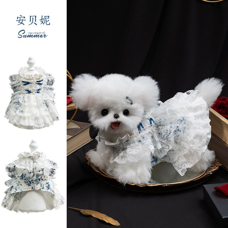宫廷白雪姬衣服夏季薄款透气防掉毛幼犬小型犬夏天约克宠物连身裙