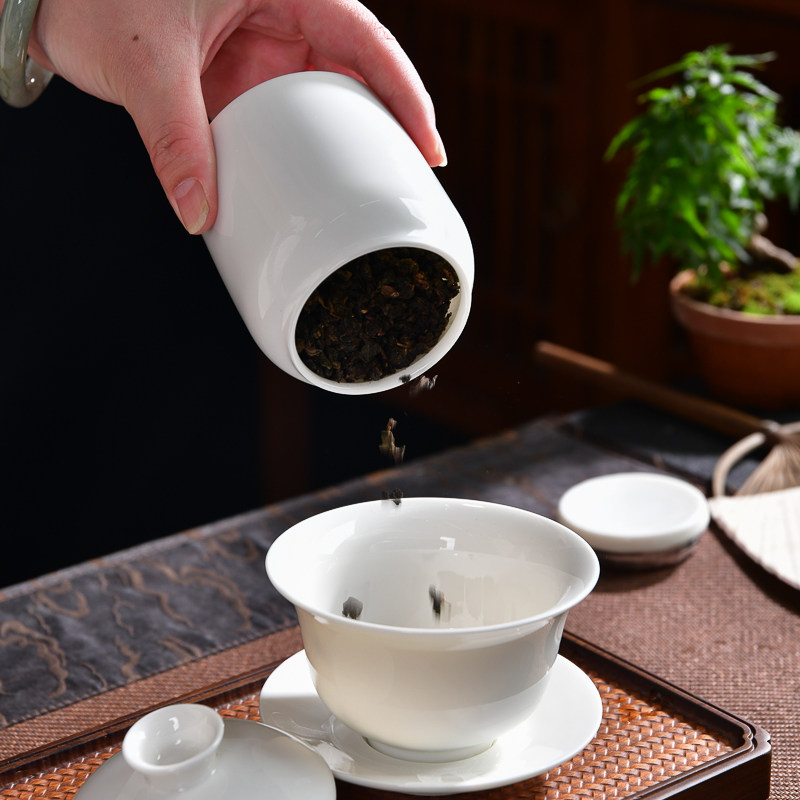 德化陶瓷 茶叶罐小号密封罐子白瓷存茶罐白色可携式小茶罐防潮茶