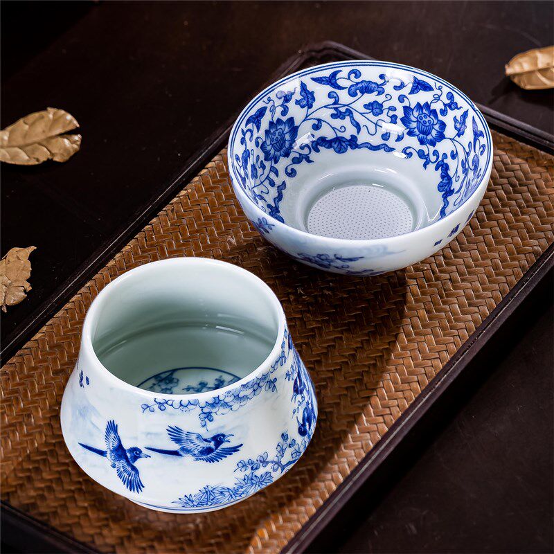 景德镇瓷器仿古青花瓷喜上眉梢茶漏中式风过滤器茶滤茶室家用茶具