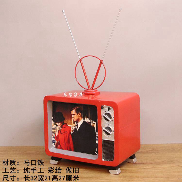 复古铁皮黑白电视机电话机打字机缝纫机模型装饰品酒吧店铺小摆件