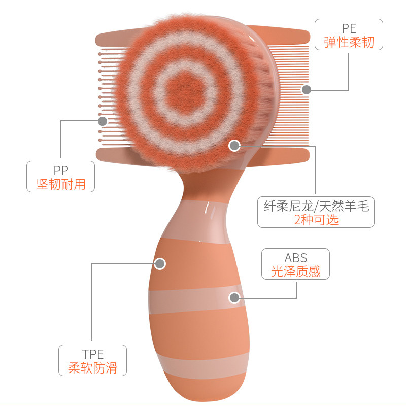 婴儿安全梳子专用软毛羊毛刷胎毛去头垢刷子宝宝洗头屑篦子三合一图片