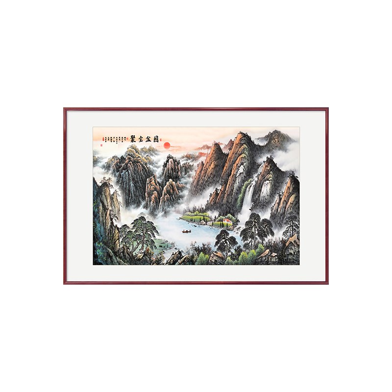 聚宝盆山水画国画玄关装饰画新中式小幅客厅走廊餐厅挂画招财壁画