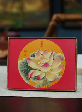 铜雕画摆件礼盒高级感桌面装饰画电视柜办公室莲花摆台送长辈礼物
