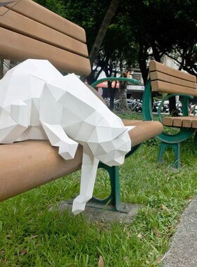 猫咪纸模摆件 客厅动物桌面diy手工作业创意3d几何立体家居装饰品
