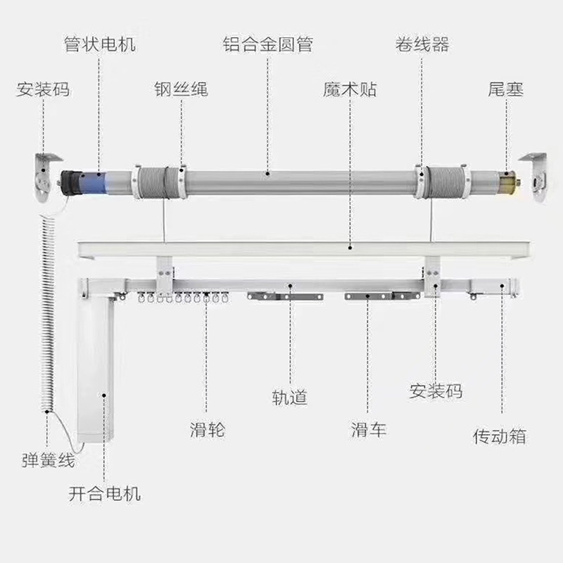 别墅电动升降窗帘自动家用轨道杆智能语音超高复式楼遥控上下开合