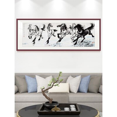 网红马到成功徐悲背鸿八骏图奔马国画客厅沙发景壁墙挂画办公室装