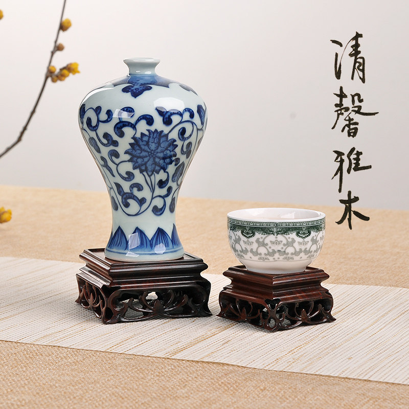 中式古典实木红酸枝雕刻正方玉器核桃奇石花瓶文昌塔印章摆件底座