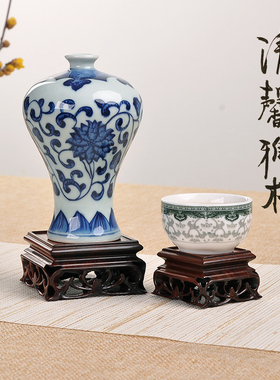中式古典实木红酸枝雕刻正方玉器核桃奇石花瓶文昌塔印章摆件底座