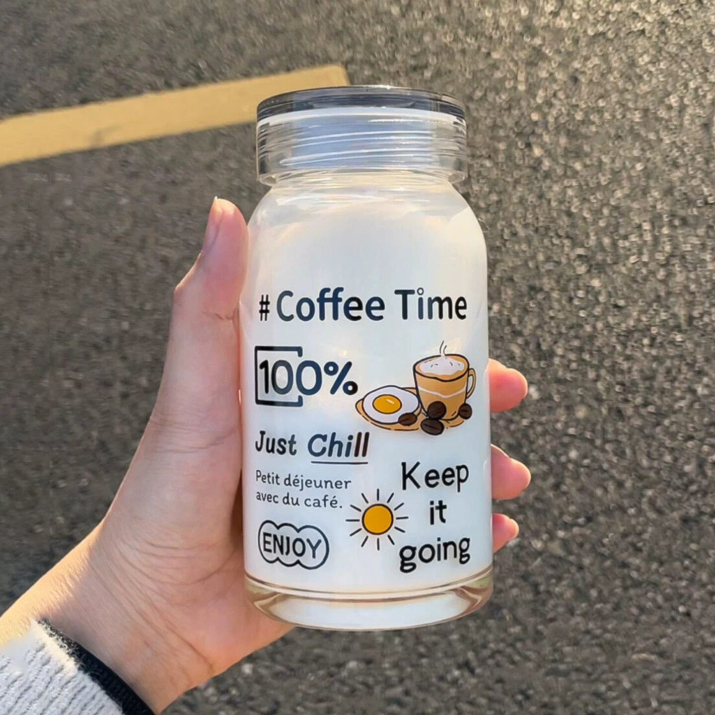 牛奶玻璃杯子外带便携水杯高硼硅耐高温茶杯带盖女高颜值咖啡杯