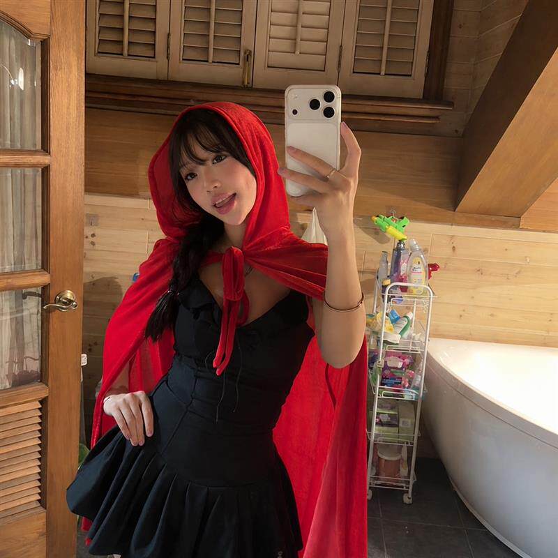 万圣节小红帽红色披风斗篷女生cosplay派对披肩氛围感拍照道具