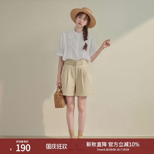 西町村屋休闲文艺百搭小衫女夏季新款气质短袖宽松衬衣XHAB10191
