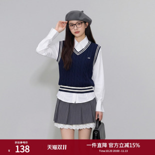西町村屋学院风V字领毛衫背心女秋季新款气质叠穿马甲CA9C10049