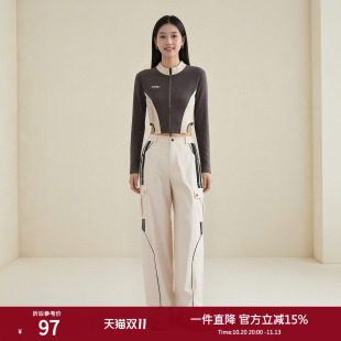西町村屋机能风长袖T恤女春季新款金属拉链撞色设计上衣AA9106012