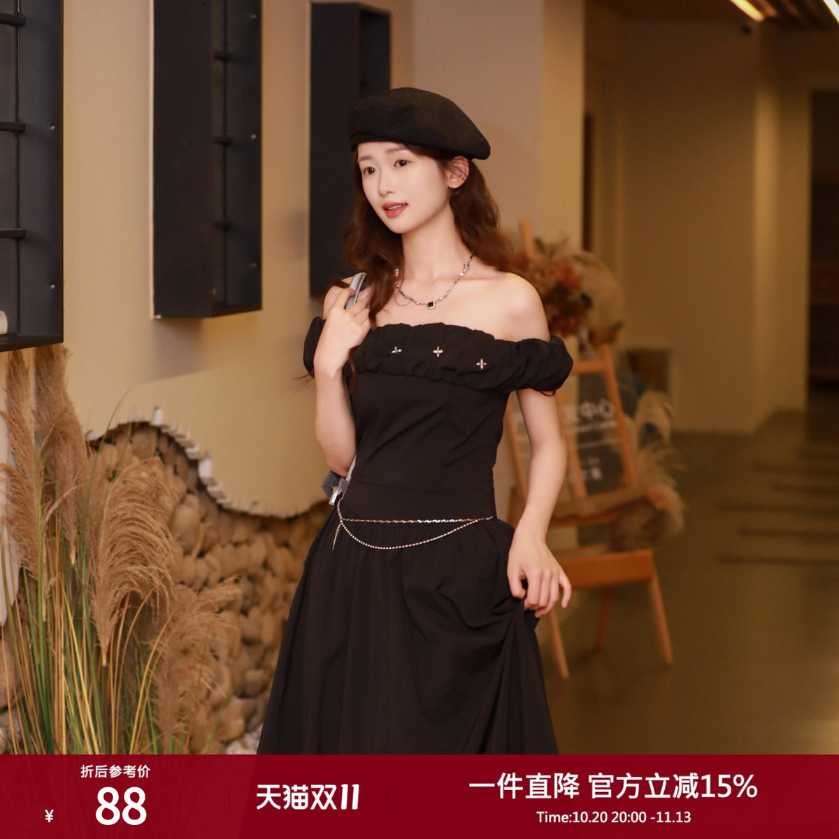 西町村屋一字肩花苞短袖小衫女装夏季新款法式短款T恤XA9B10017