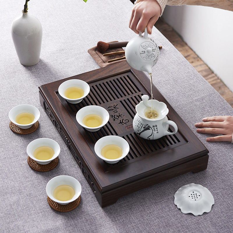 汉唐茶盘 黑檀木绿檀木花梨木茶具茶盘实木抽屉储水茶海功夫茶台