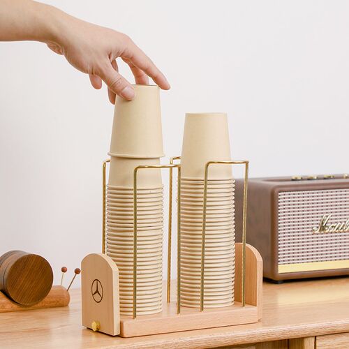 实木黄铜纸杯架取杯架一次性杯子架杯子取杯器水杯纸杯收纳置物架
