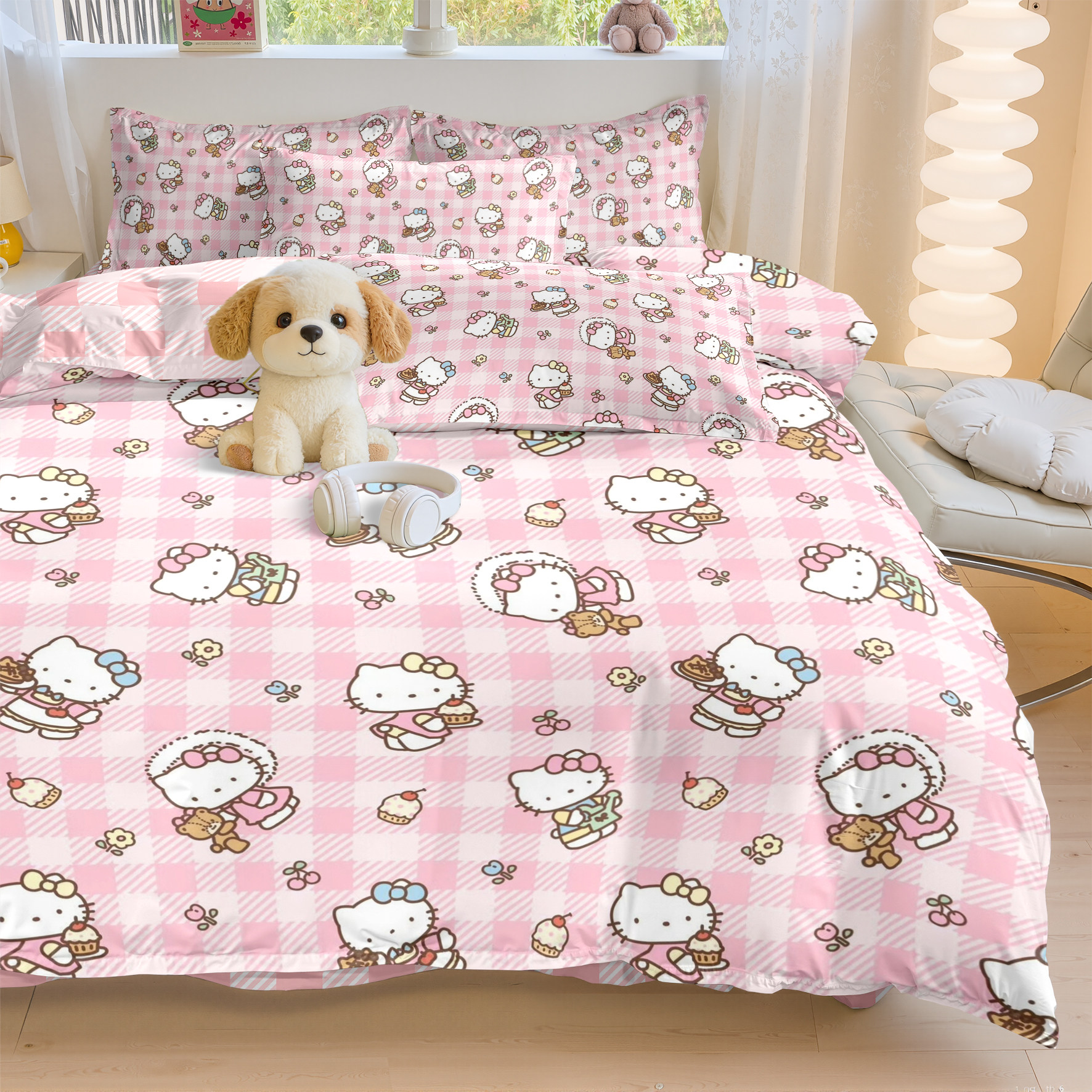 Hello Kitty凯蒂猫卡通床上四件套纯棉全棉床单被罩少女风三件套