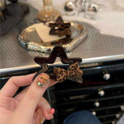 设计感豹纹蝴蝶结星星抓夹刘海抓