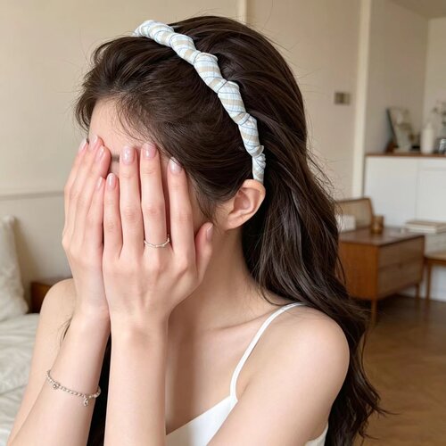 温柔系格纹缠绕波浪发箍女高颅顶