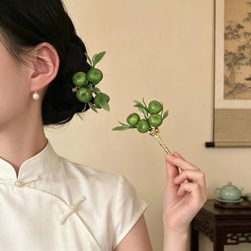森系清新可爱苹果发簪新中式头饰