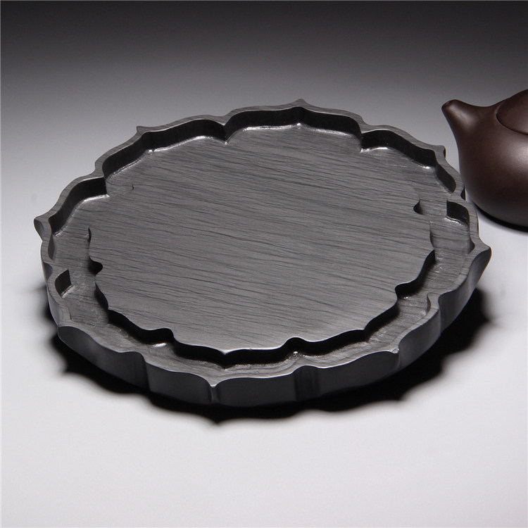 精品歙砚水波纹/莲花砚 素砚歙砚原石砚台茶盘壶承老坑兼端砚包邮