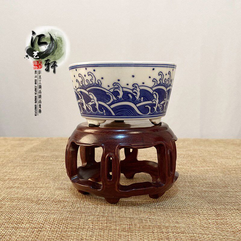 小叶紫檀整木镂空木作微型盆景展茶壶香炉摆件底座铜器葫芦实木托