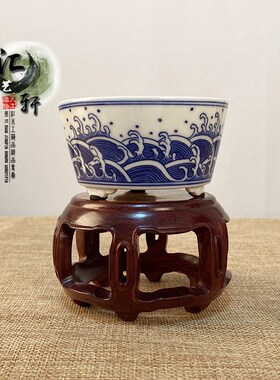 小叶紫檀整木镂空木作微型盆景展茶壶香炉摆件底座铜器葫芦实木托