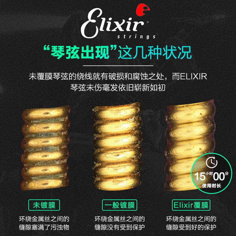 伊利克斯吉他弦 16052 一套6根覆膜民谣木吉它琴弦Elixir伊利克斯