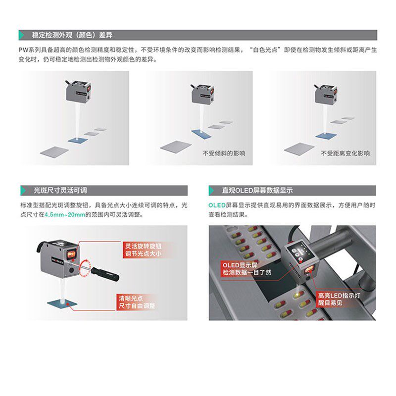 颜色传感器数显色标光电开关白光识别检测包装定位双通道io/rs485