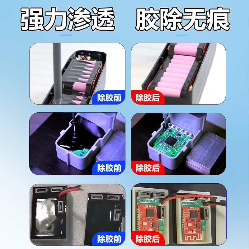 环氧树脂灌封黑胶溶解剂强力去除固化有机硅聚氨酯灌封胶电路板密