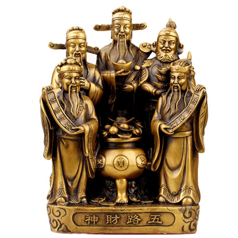 财神大号纯铜财神爷佛像黄铜五路财神聚宝盆铜像 财神像招财摆件