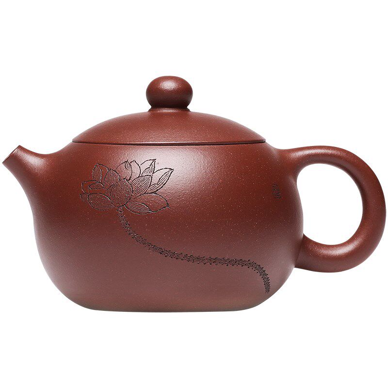 宜兴紫砂壶纯手工名家刻绘兰荷花紫砂茶具原矿底槽清泡茶壶西施壶