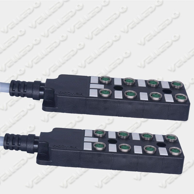 为乐电气传感器M8带线分配器 8口 I/O 分线盒 IP67传感器M8-8K3P