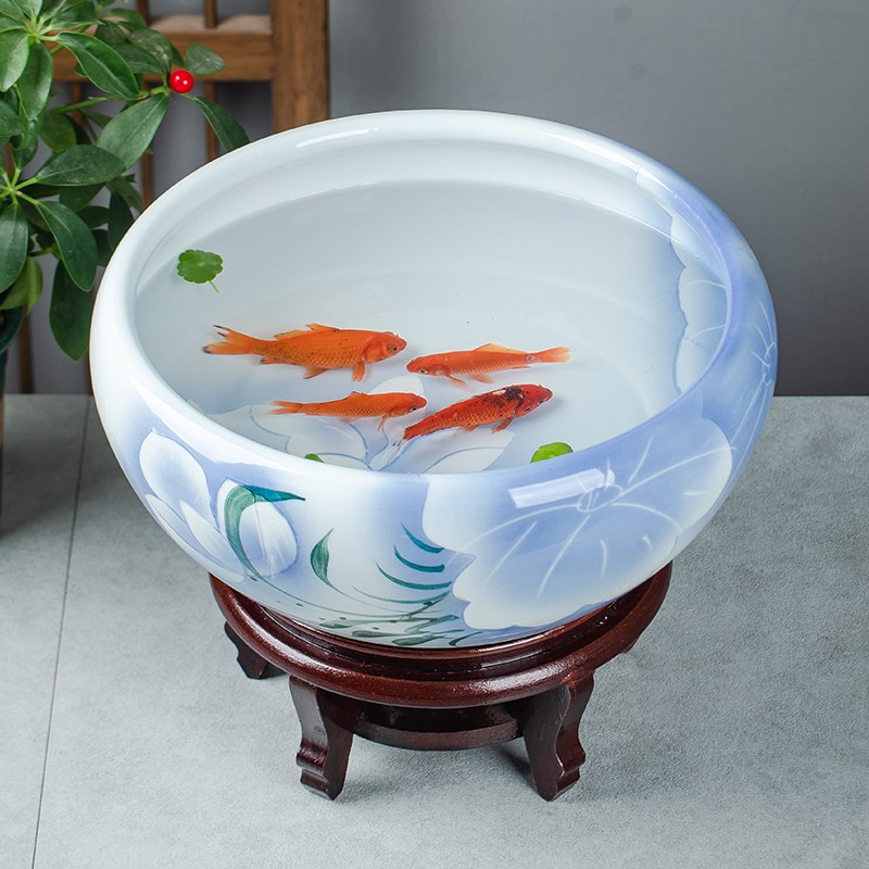 景德镇陶瓷鱼缸手绘桌面大号招财金鱼乌龟缸盆睡碗莲水仙荷花盆缸