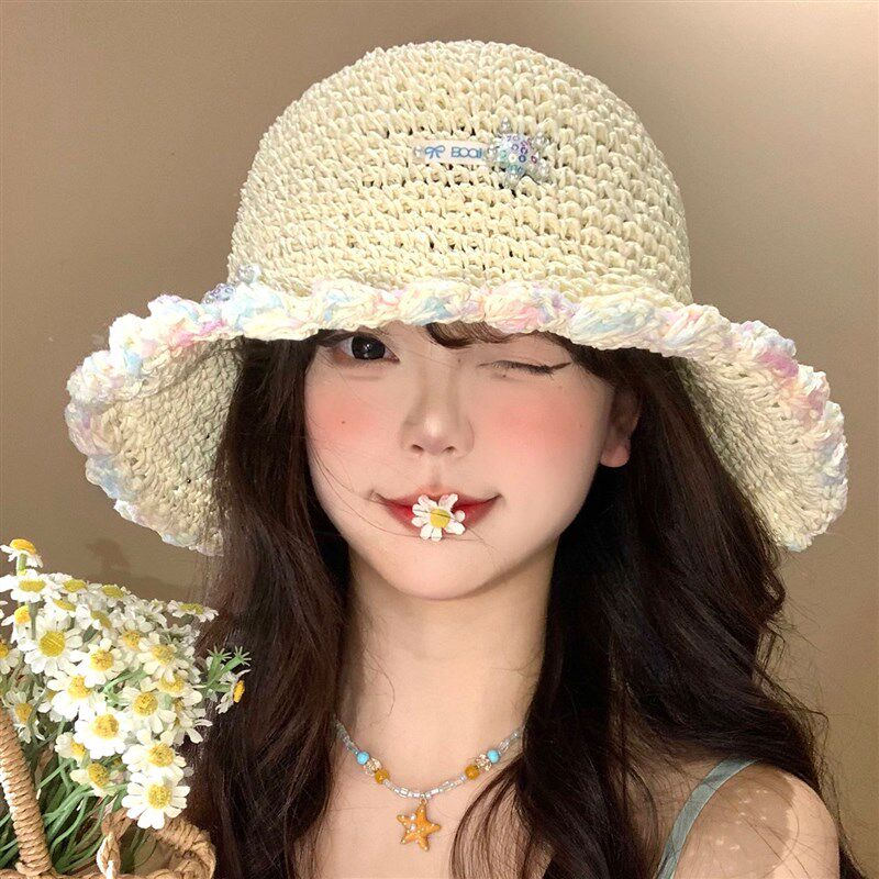 彩色花边镂空编织草帽女夏海边沙滩度假云南旅游遮阳防晒太阳帽子