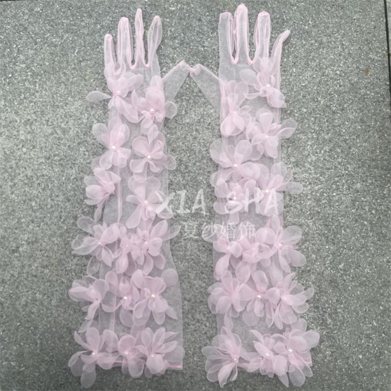 新娘粉色花瓣手套新娘结婚高级感配饰婚纱礼服拍照道具森系旅拍