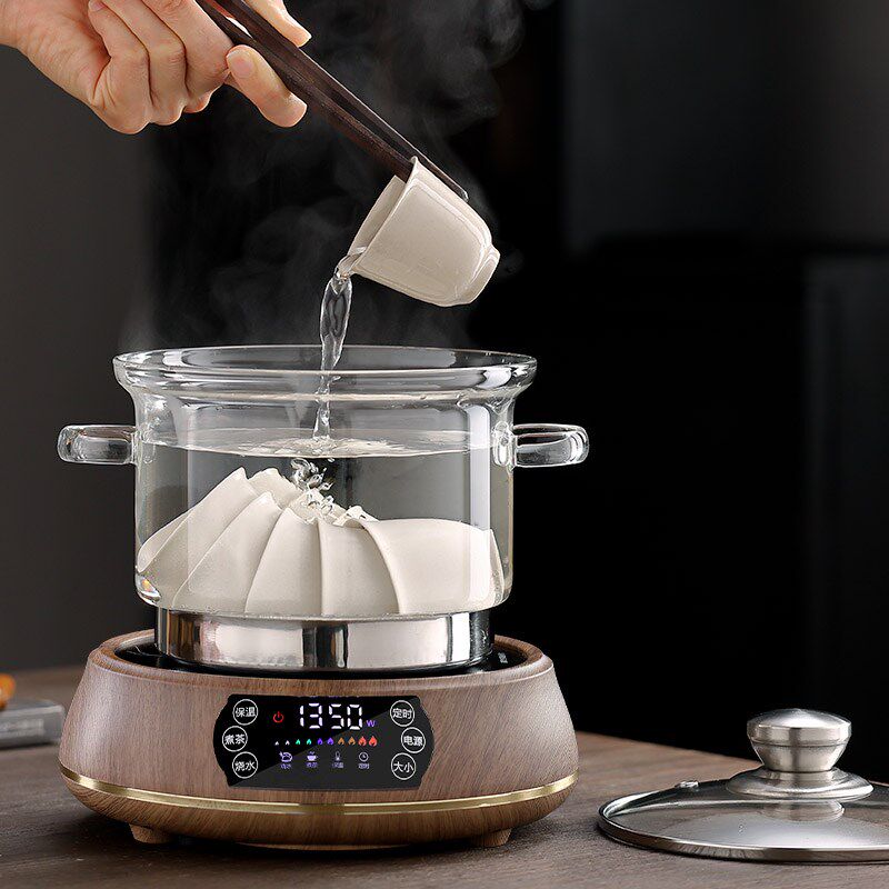 玻璃消毒锅耐热平底带盖茶洗电陶炉电磁炉可加热煮茶杯器皿套装