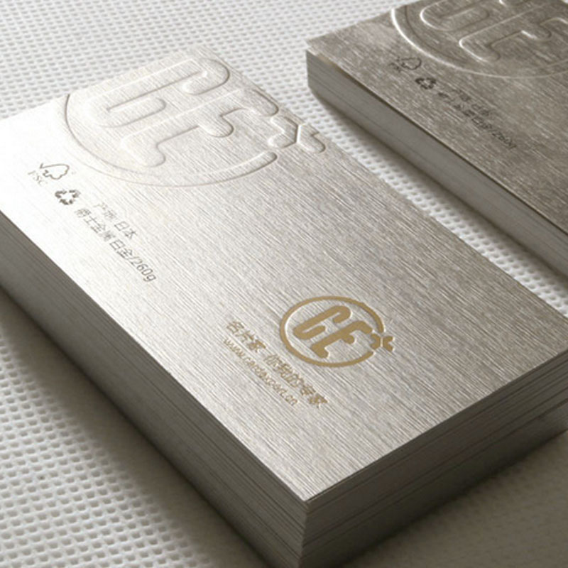 仿金属拉丝名片500g高档烫金凹凸印刷个性高端定制商务创意设计