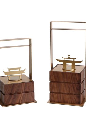 现代新中式金属提盒摆件样板房售楼处客厅玄关博古架收纳软装饰品