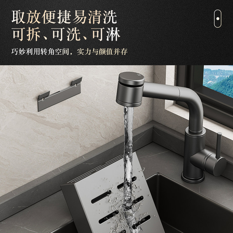 不锈钢刀架壁挂式厨房置物架一体放菜刀架沥水筷子筒刀具收纳架子