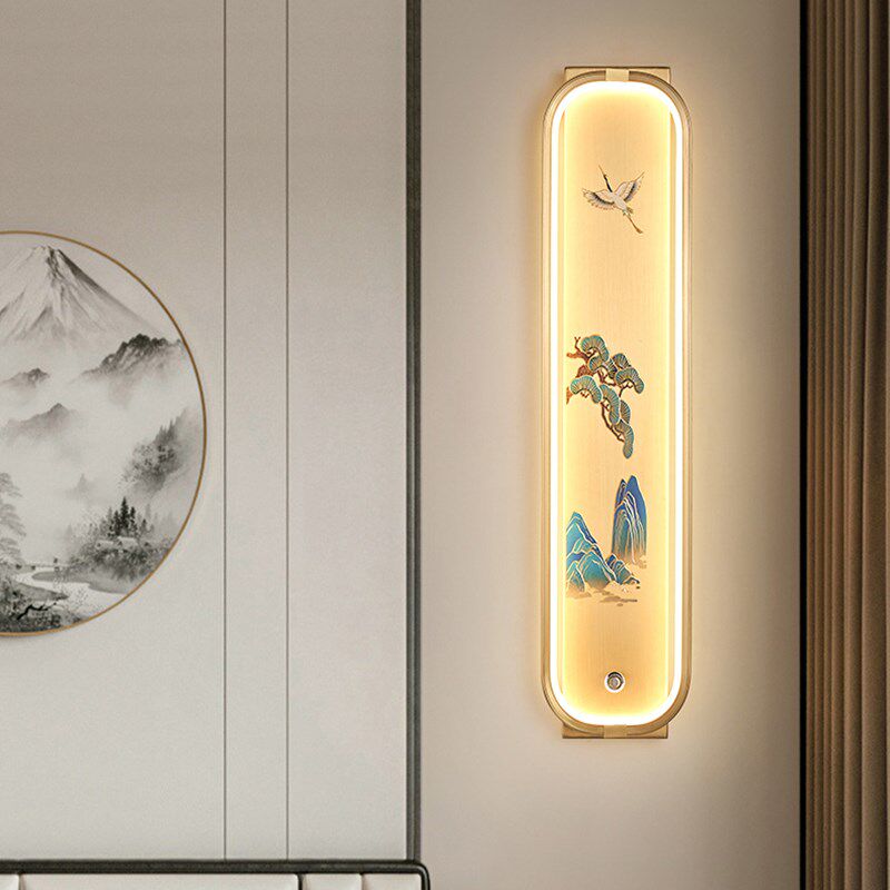 新中式全铜壁灯触摸开关客厅卧室适用LED光源黑擦金铜壁灯