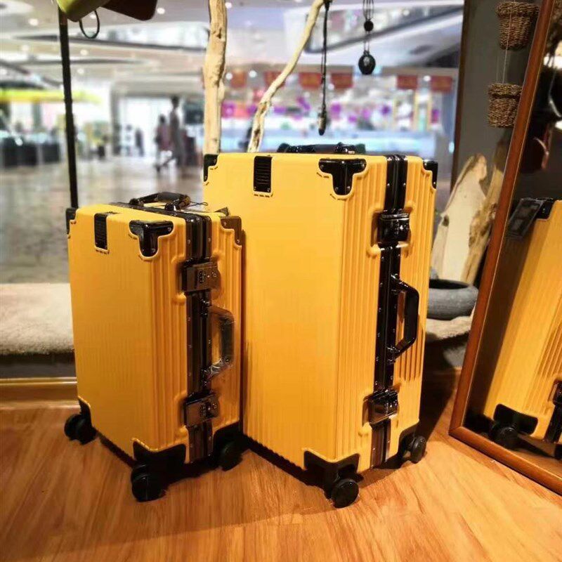 复古时尚行李箱女网红静音内衬旅行箱铝合金拉杆箱20万向轮防震24